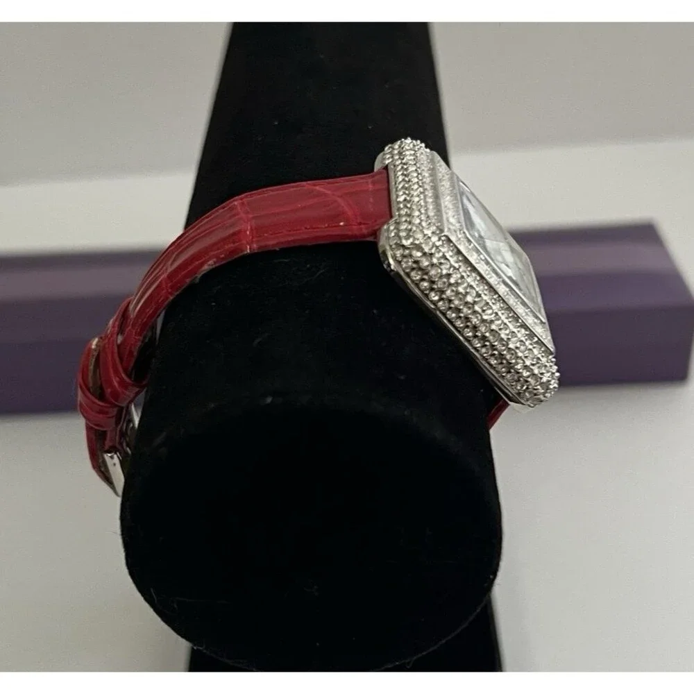 Suzanne Somers Collection Crystal Rhinestones Red Leather Womens Quartz Watch